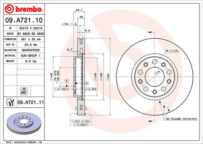 brembo BRAKE DISC FIAT 500X 33414 2015/10〜2019/05 フロント左右セット 09.A721.11
