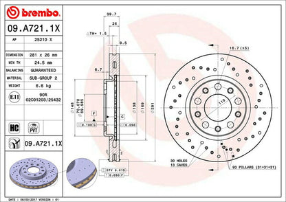 brembo XTRA BRAKE DISC FIAT 500X 33414 2015/10〜2019/05 フロント左右セット 09.A721.1X
