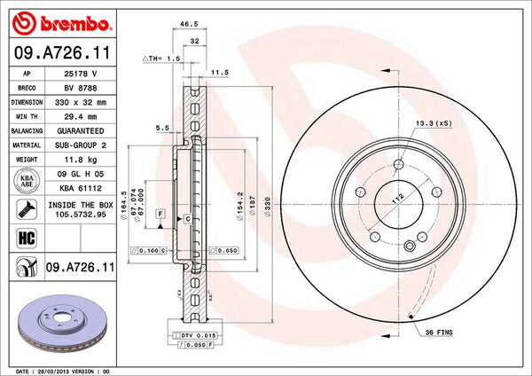 brembo BRAKE DISC MERCEDES BENZ Eクラス W210(セダン) 210070 1997/08〜2002/05 フロント左右セット 09.A726.11
