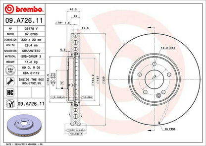 brembo BRAKE DISC MERCEDES BENZ Eクラス W210(セダン) 210070 1997/08〜2002/05 フロント左右セット 09.A726.11