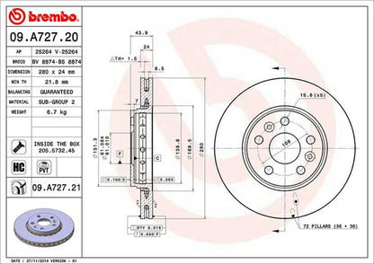 brembo BRAKE DISC RENAULT カングービボップ KWK4MG 2010/09〜2012/03 フロント左右セット 09.A727.21