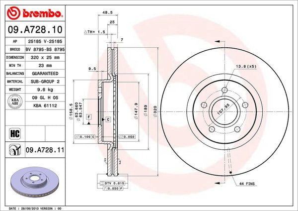 brembo BRAKE DISC フォード フォーカス WF0HYD 09.A728.11 – KTS