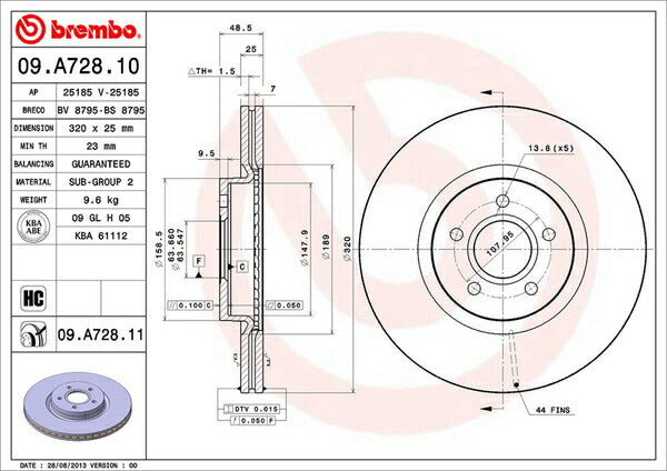 brembo BRAKE DISC FORD フォーカス WF0HYD 2005〜2008 フロント左右セット 09.A728.11