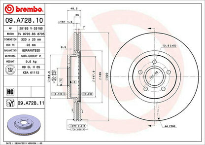 brembo BRAKE DISC FORD フォーカス WF0HYD 2005〜2008 フロント左右セット 09.A728.11
