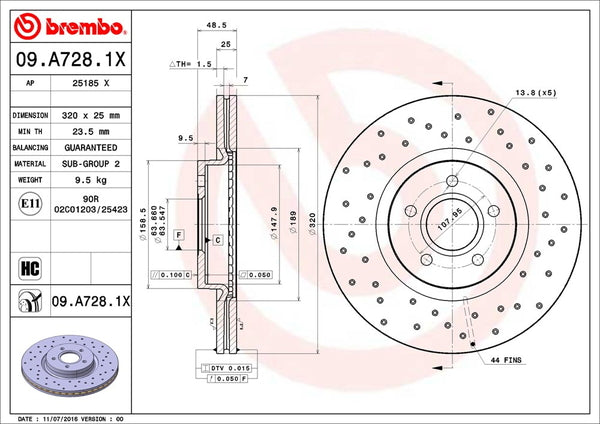 brembo XTRA BRAKE DISC フォード フォーカス WF0HYD 09.A728.1X – KTS