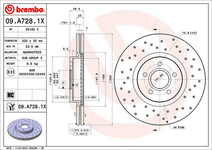 brembo XTRA BRAKE DISC FORD フォーカス WF0HYD 2005〜2008 フロント左右セット 09.A728.1X
