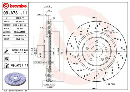 brembo BRAKE DISC MERCEDES BENZ SLK R171 171473 2008/05〜2011/05 フロント左右セット 09.A731.11