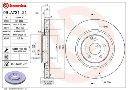 brembo BRAKE DISC MERCEDES BENZ CLK W209 209375 2002/09〜 フロント左右セット 09.A731.21