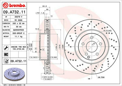 brembo BRAKE DISC MERCEDES BENZ Sクラス W221 221071 2005/10〜2011/07 フロント左右セット 09.A732.11