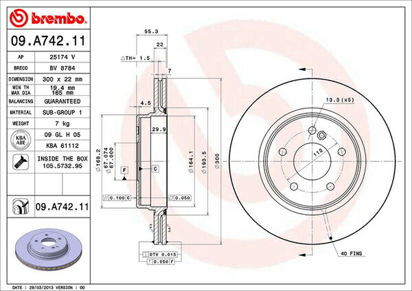 brembo BRAKE DISC MERCEDES BENZ CLK W209 209376 2003〜 リア左右セット 09.A742.11