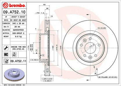 brembo BRAKE DISC RENAULT メガーヌIII DZF4R 2011/02〜 フロント左右セット 09.A752.11