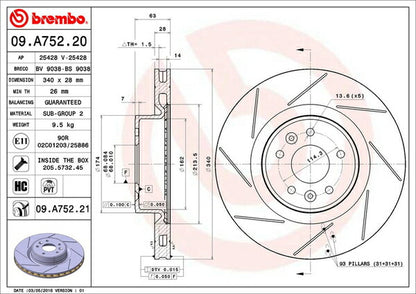 brembo BRAKE DISC RENAULT メガーヌIII DZF4R 2011/02〜 フロント左右セット 09.A752.21