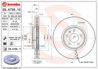 brembo BRAKE DISC AUDI Q5 8RCDNF 2009/06〜2011/06 フロント左右セット 09.A758.11