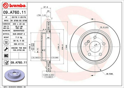brembo BRAKE DISC MERCEDES BENZ Eクラス C207(クーペ) 207359 2014/06〜2015/01 リア左右セット 09.A760.11