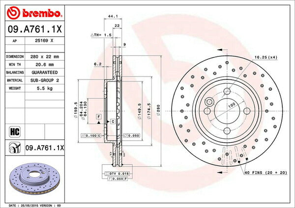 brembo XTRA BRAKE DISC MINI R57(コンバーチブル) ZN16 2010/10〜2016/12 フロント左右セット 09.A761.1X