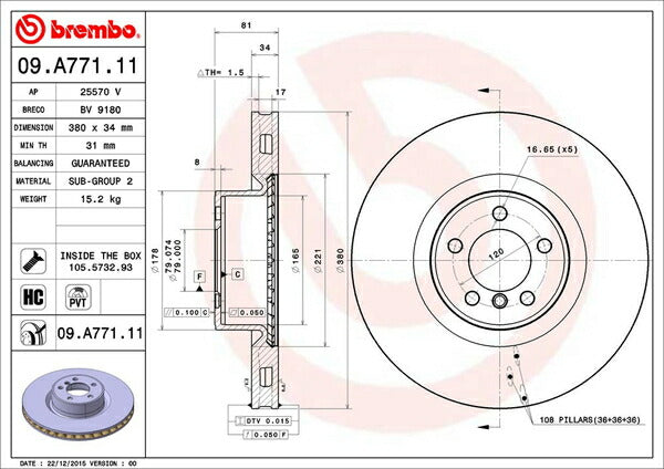 brembo BRAKE DISC LAND ROVER レンジローバー ヴォーグ LM5S 2009/06〜2013/02 フロント左右セット 09.A771.11