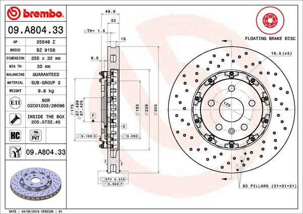 brembo フローティングディスク OPEL インシグニア フロント左右セット 09.A804.33