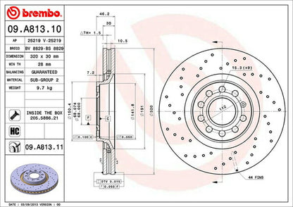 brembo BRAKE DISC AUDI A4(B7) 8EAUKF 2005/02〜2008/03 フロント左右セット 09.A813.11