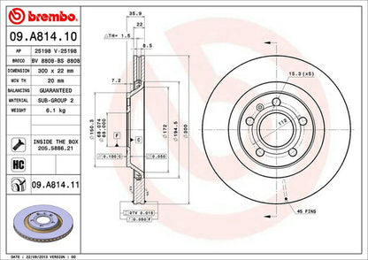 brembo BRAKE DISC AUDI S4 8EBBKF 2003〜2008 リア左右セット 09.A814.11