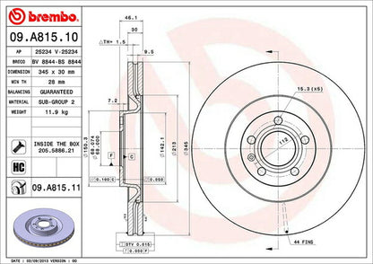 brembo BRAKE DISC AUDI S4 8EBBKF 2003〜2008 フロント左右セット 09.A815.11