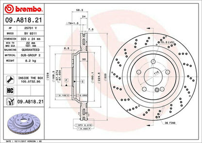 brembo BRAKE DISC MERCEDES BENZ SL R230 230456 2006/11〜2008/05 リア左右セット 09.A818.21