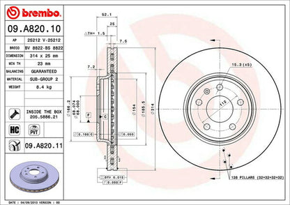 brembo BRAKE DISC AUDI A4(B8) 8KCAB/8KCDH 2008/03〜2016/02 フロント左右セット 09.A820.11