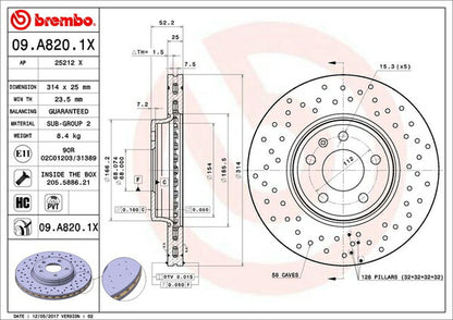 brembo XTRA BRAKE DISC AUDI A4(B8) 8KCAB/8KCDH 2008/03〜2016/02 フロント左右セット 09.A820.1X