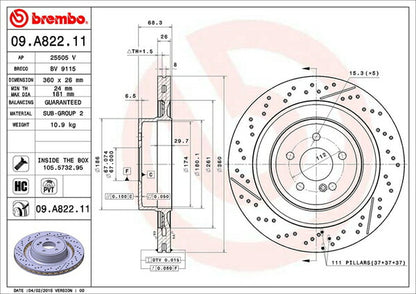 brembo BRAKE DISC MERCEDES BENZ CLSクラス W218(シューティングブレーク) 218974/218992 2012/10〜2018/06 リア左右セット 09.A822.11