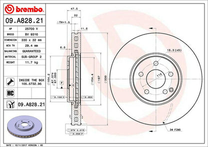 brembo BRAKE DISC MERCEDES BENZ Eクラス W211(セダン) 211083 2003/10〜2009/08 フロント左右セット 09.A828.21