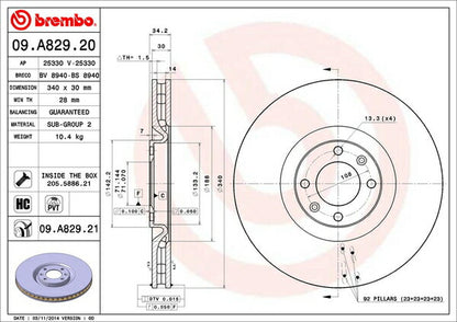 brembo BRAKE DISC CITROEN DS4 B7C5F03S 2011/09〜 フロント左右セット 09.A829.21