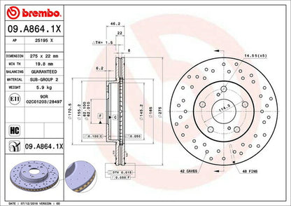brembo XTRA BRAKE DISC トヨタ カローラルミオン NZE151N/ZRE152N 2007/10〜 フロント左右セット 09.A864.1X