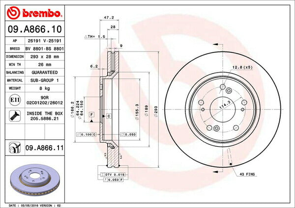 brembo BRAKE DISC ホンダ CR-V RE3/RE4 2006/10〜2011/12 フロント左右セット 09.A866.10