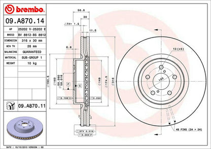brembo BRAKE DISC スバル レガシィアウトバック BR9 2011/05〜2012/05 フロント左右セット 09.A870.11