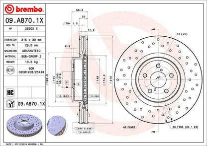 brembo XTRA BRAKE DISC スバル レガシィツーリングワゴン BRG 2012/05〜 フロント左右セット 09.A870.1X