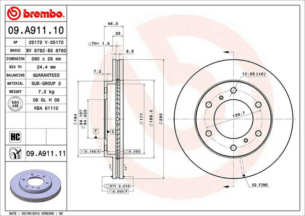 brembo BRAKE DISC ミツビシ パジェロ V83W/V87W/V88W/V93W 2006/08〜 フロント左右セット 09.A911.10