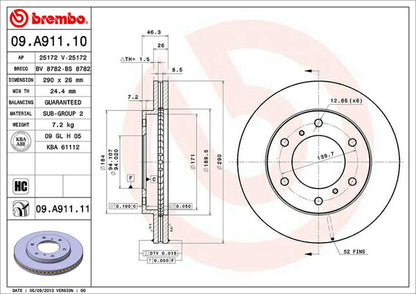 brembo BRAKE DISC ミツビシ パジェロ V83W/V87W/V88W/V93W 2006/08〜 フロント左右セット 09.A911.10