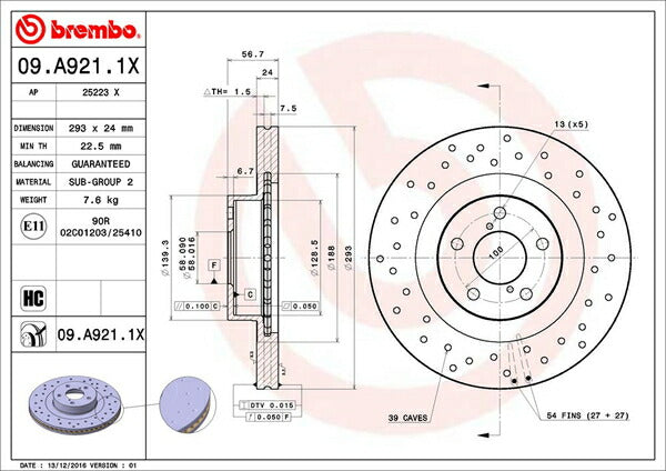 brembo XTRA BRAKE DISC スバル エクシーガ YA5 2010/04〜 フロント左右セット 09.A921.1X