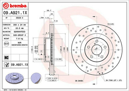 brembo XTRA BRAKE DISC スバル エクシーガ YA5 2010/04〜 フロント左右セット 09.A921.1X