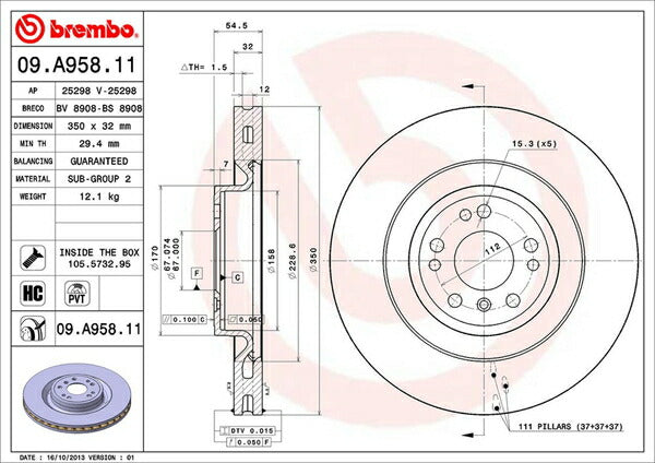 brembo BRAKE DISC MERCEDES BENZ GLクラス X166 166824 2015/01〜2016/04 フロント左右セット 09.A958.11