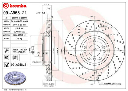brembo BRAKE DISC MERCEDES BENZ Mクラス/GLE W166 166024 2015/10〜2019/06 フロント左右セット 09.A958.21