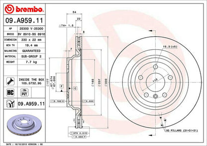 brembo BRAKE DISC MERCEDES BENZ Mクラス/GLE W166 166024 2015/10〜2019/06 リア左右セット 09.A959.11