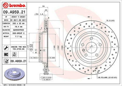 brembo BRAKE DISC MERCEDES BENZ Mクラス/GLE W166 166024 2012/06〜2015/10 リア左右セット 09.A959.21