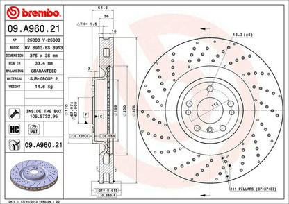 brembo BRAKE DISC MERCEDES BENZ GLクラス X166 166824 2016/04〜 フロント左右セット 09.A960.21