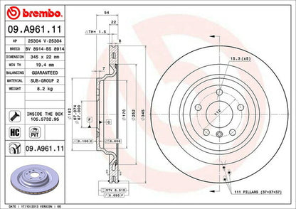 brembo BRAKE DISC MERCEDES BENZ GLクラス X166 166824 2016/04〜 リア左右セット 09.A961.11