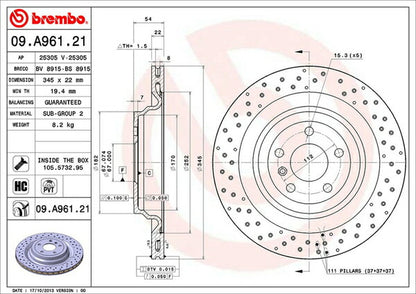 brembo BRAKE DISC MERCEDES BENZ GLクラス X166 166824 2016/04〜 リア左右セット 09.A961.21