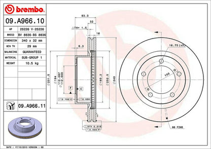brembo BRAKE DISC トヨタ ランドクルーザー/ランドクルーザーシグナス UZJ200W/URJ202W 2007/09〜2015/08 フロント左右セット 09.A966.11