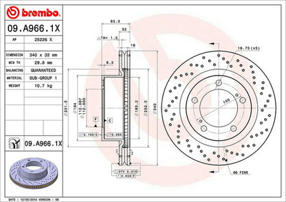 brembo XTRA BRAKE DISC トヨタ ランドクルーザー/ランドクルーザーシグナス UZJ200W/URJ202W 2007/09〜2015/08 フロント左右セット 09.A966.1X
