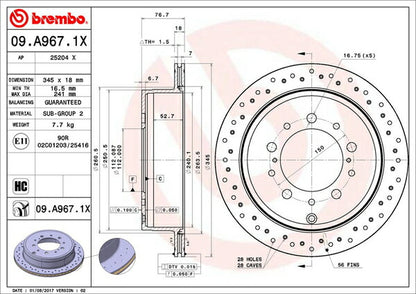 brembo XTRA BRAKE DISC トヨタ ランドクルーザー/ランドクルーザーシグナス URJ202W 2015/08〜 リア左右セット 09.A967.1X