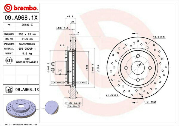 brembo XTRA BRAKE DISC マツダ デミオ DE5FS 2007/07〜2014/09 フロント左右セット 09.A968.1X