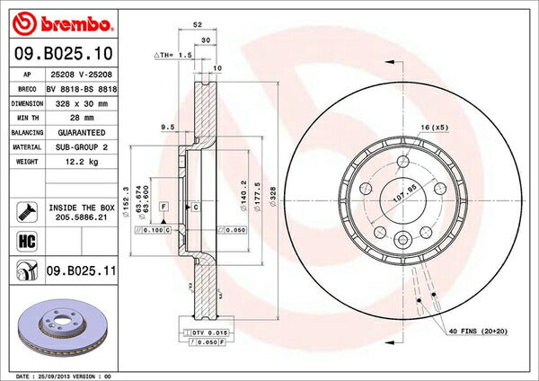 brembo BRAKE DISC VOLVO XC60 DB525XC/DB420XC 2015/07〜2017/10 フロント左右セット 09.B025.11